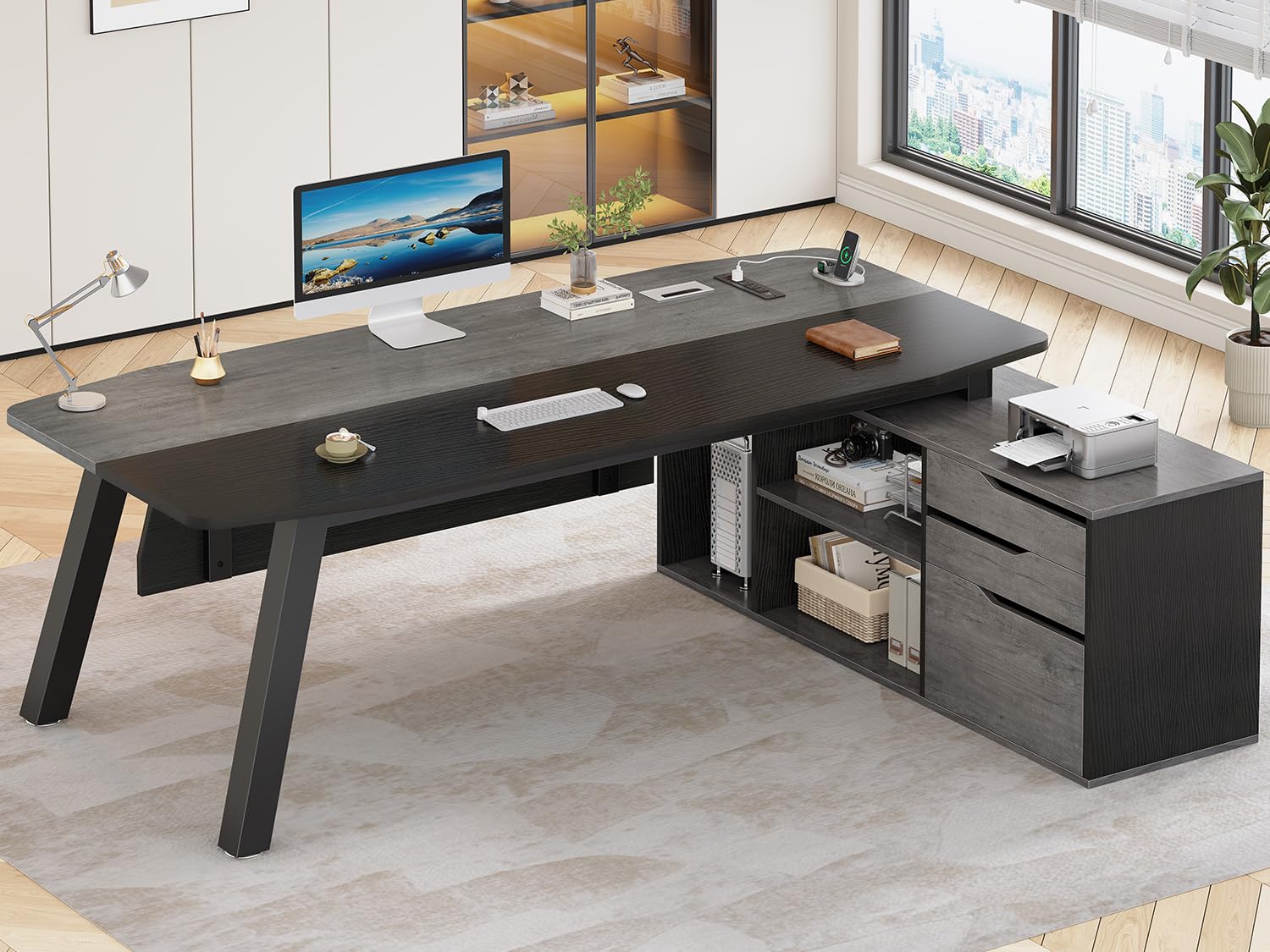 Office Furniture Usa - 미국 배송 71인치 임원용 책상(파일 캐비닛