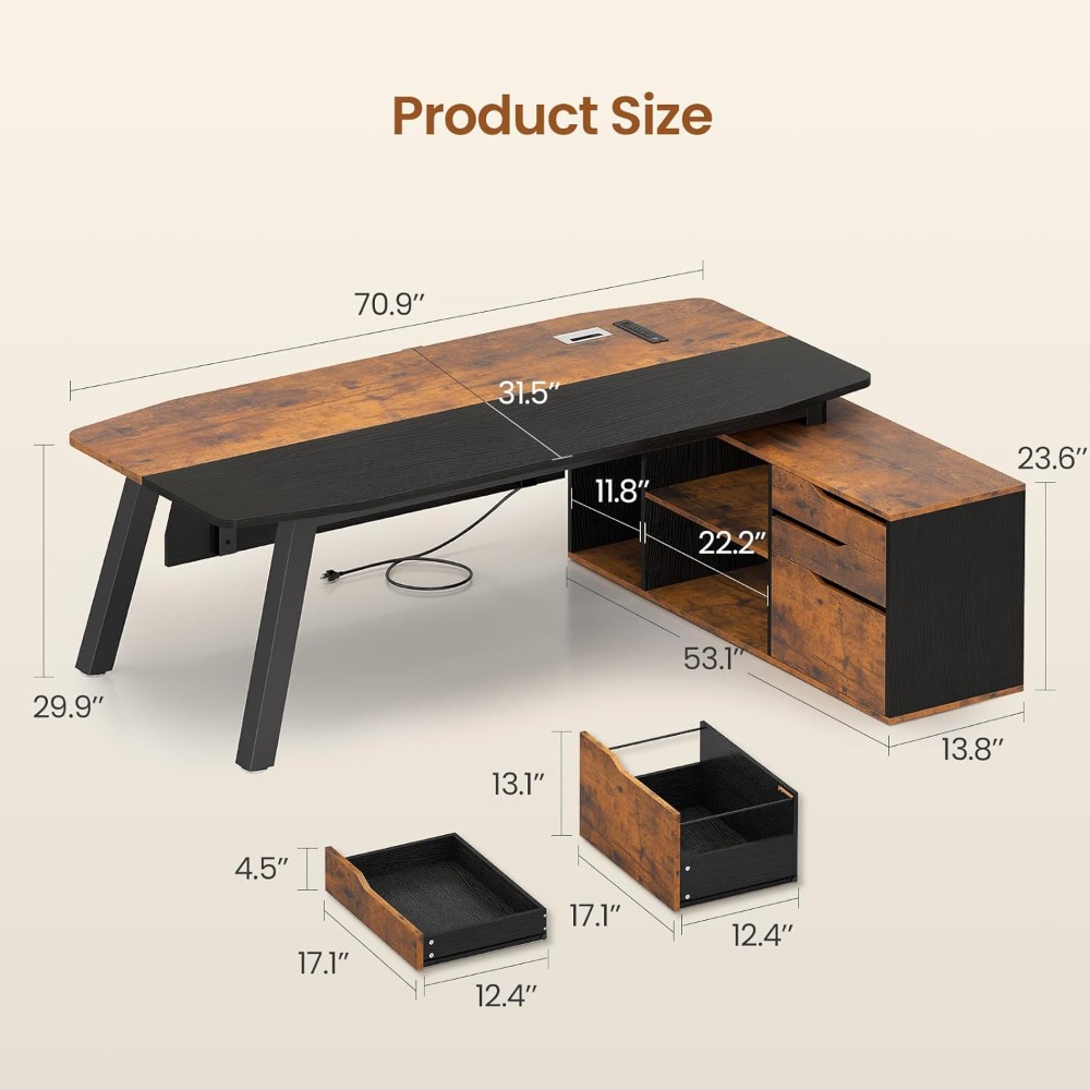 미국 배송 71인치 임원용 책상(파일 캐비닛 포함) 대 - Office Furniture Usa 리뷰 및 가격